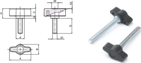 Flgelmutter gre 28 mit Gewindestift